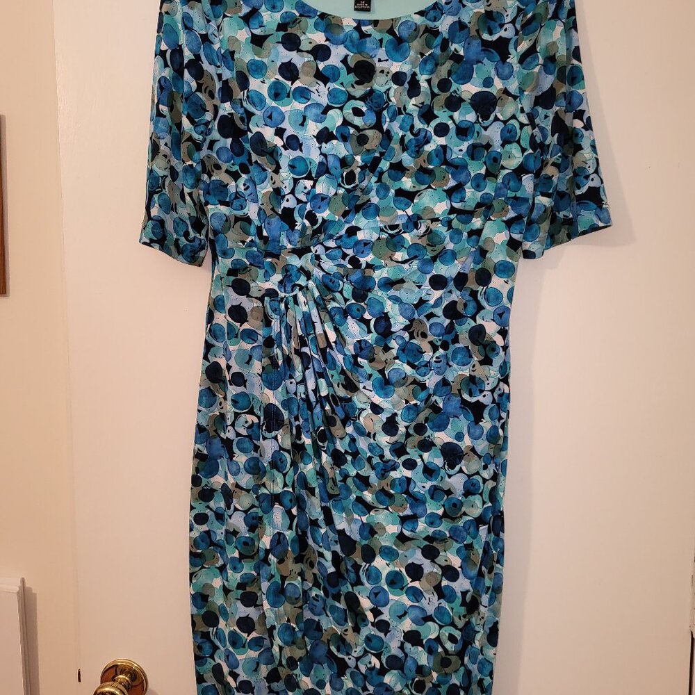 Connected Apparel Blue Bubble Print Dess, Size 14.